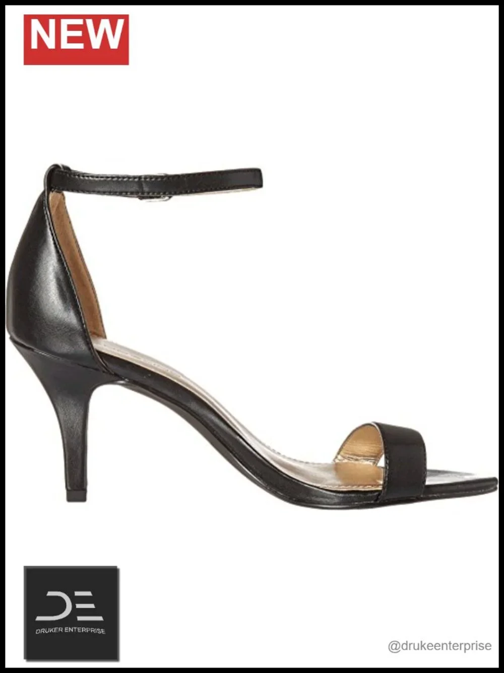 Heeled Sandals with Ankle Strap, Open Toe, Rhinestone Embellishment